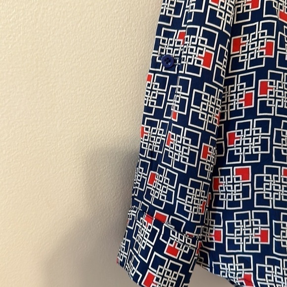 French Curve Womens Silk Button Down Top Blouse Sz Small Navy & Red Professional - Picture 8 of 10